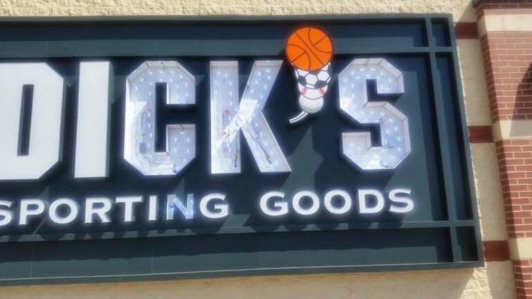 Illuminated Dick's Sporting Goods storefront sign in the MRC Signs installation portfolio