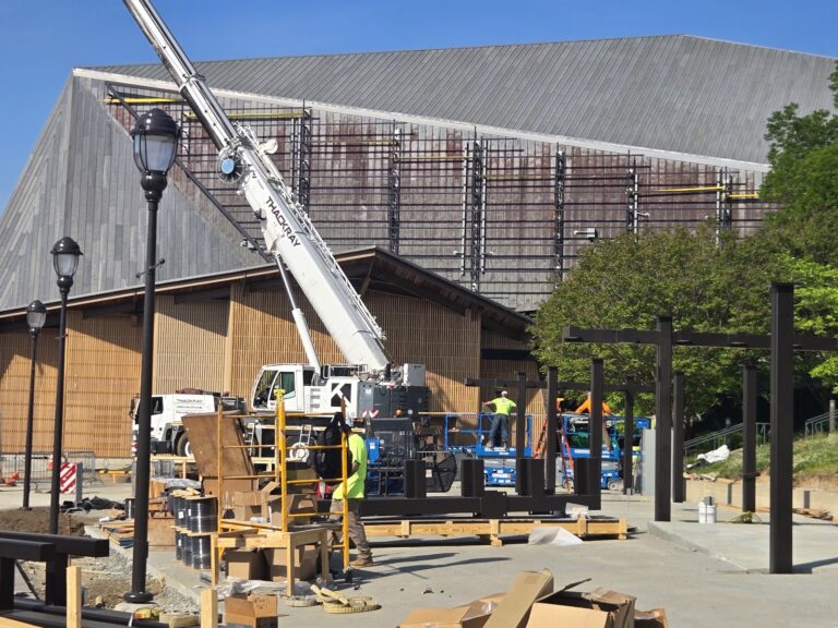 Crane setup for the amphitheater LED wall install