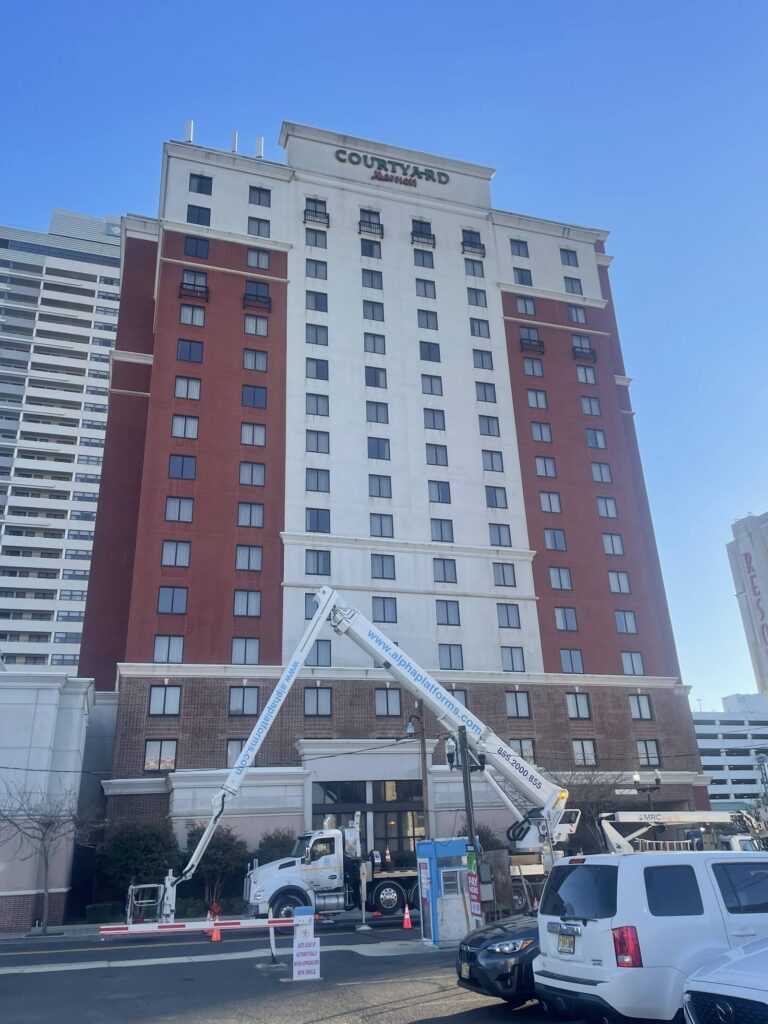 Courtyard by Marriott high-rise hotel sign installation
