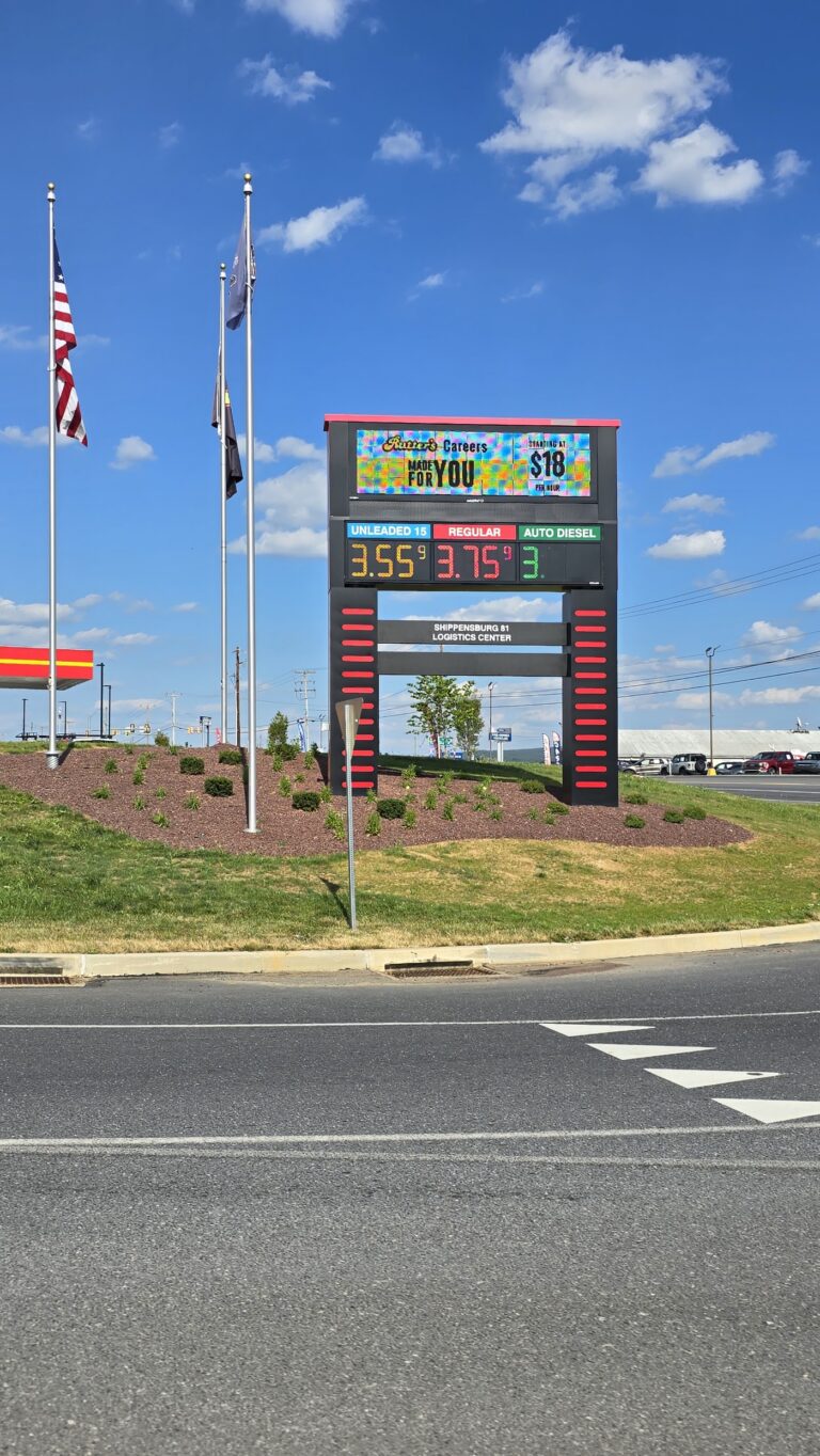 Gas station pylon sign with LED price display