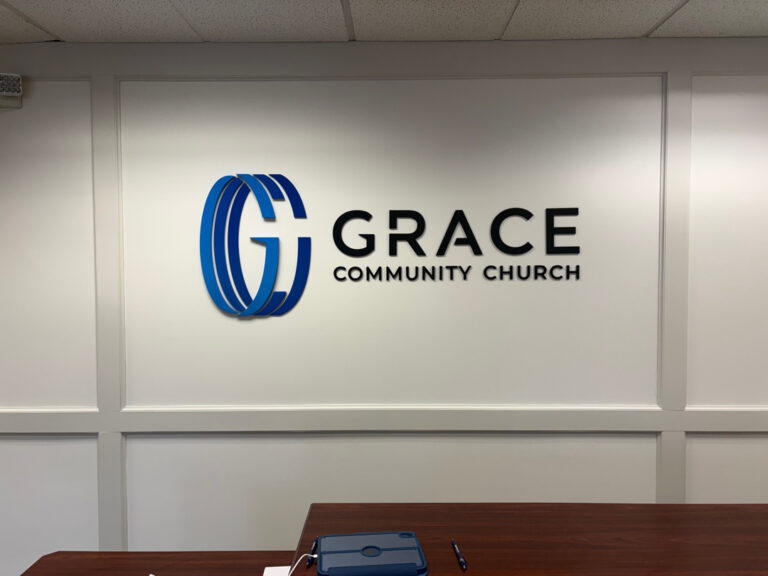 Grace Community Church lobby sign