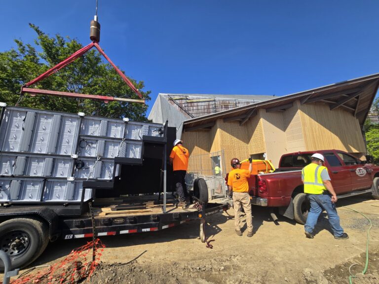 LED video wall cabinets being unloaded on site