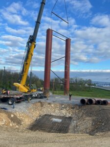 Steel pylon structure installation