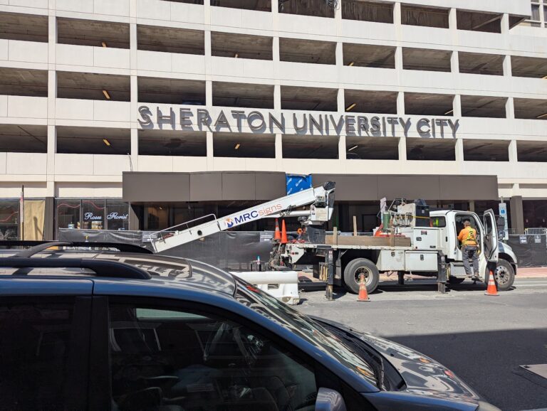 Sheraton University City sign installation