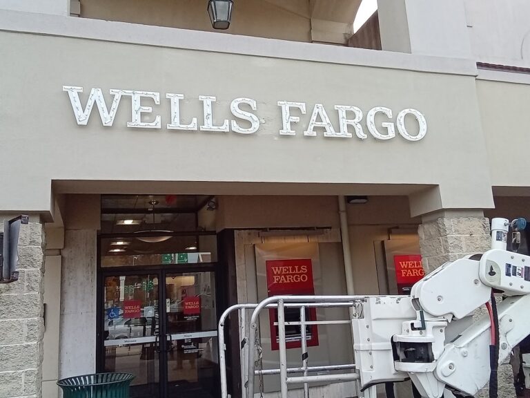 Wells Fargo dimensional letter sign installation